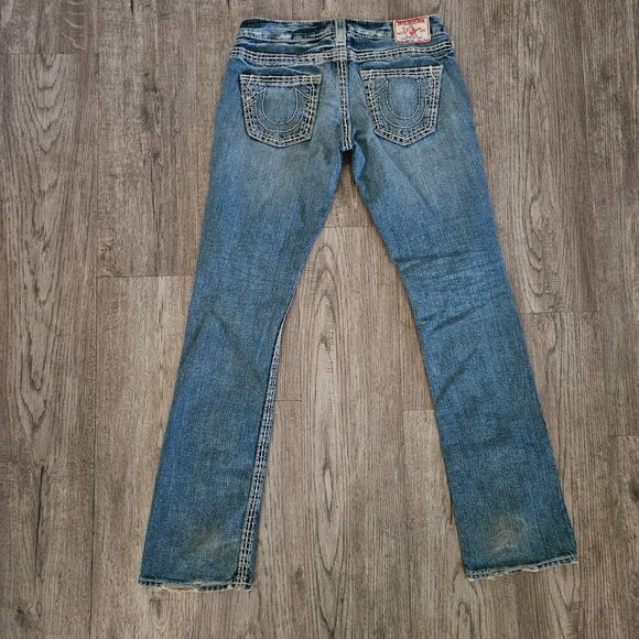 True Religion Brand Jeans Blue Distressed Big T Stitch Bootcut – Women’s 28 - Picture 9 of 11